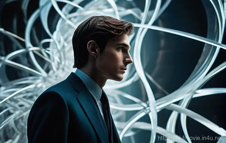 인셉션 감독 크리스토퍼 놀란 - Fragmented Reality and Inner Turmoil**
"A man with sharp, intense eyes, his face etched with contemp...