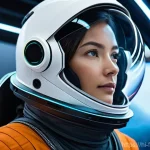 그래비티 제작 비하인드 - **Prompt:** A solo female astronaut, wearing a sleek, modern spacesuit, floats gracefully within a f...